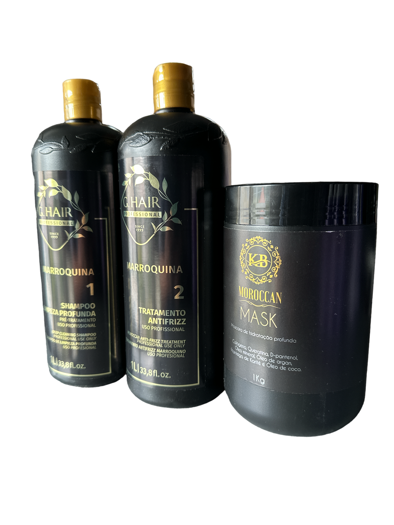KB Moroccan Complete Hair Revival Kit Cleansing Shampoo, Straightening Treatment & Repair Mask 3 PCS . 1000ml 34 oz - Keratinbeauty