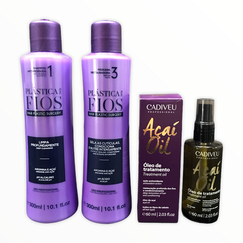 CADIVEU PLASTICA DOS FIOS HAIR NURSING KIT 300ML AND ACAI OIL 60ML - Keratinbeauty