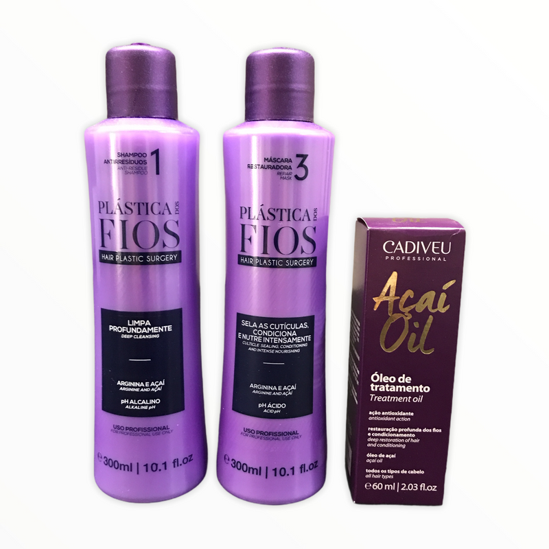 CADIVEU PLASTICA DOS FIOS HAIR NURSING KIT 300ML AND ACAI OIL 60ML - Keratinbeauty