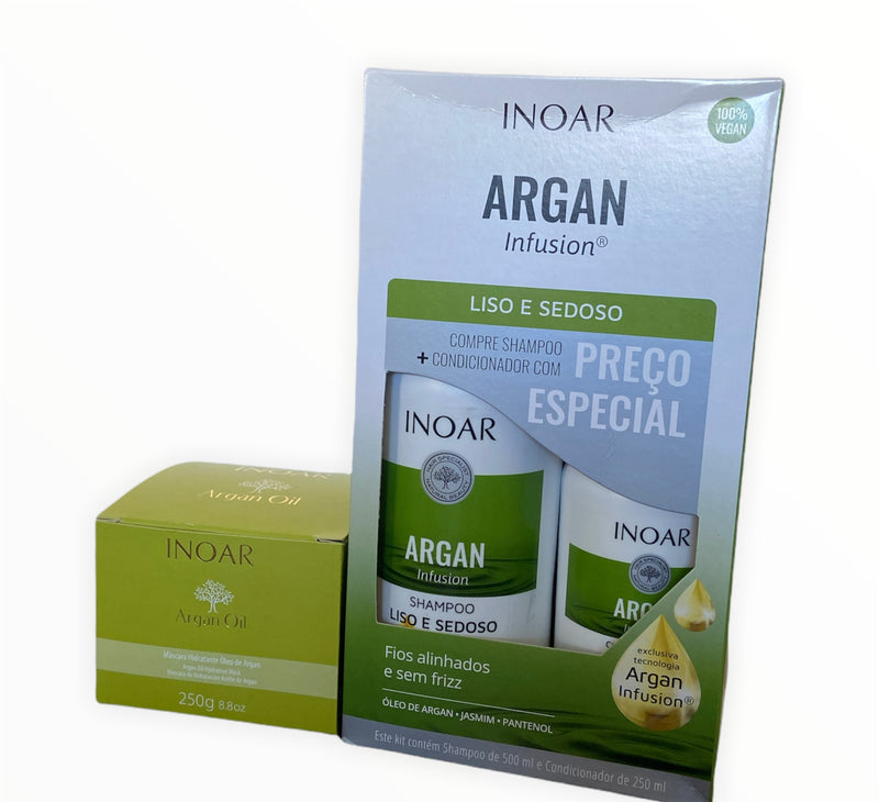 Inoar Argan Smooth and Silky Hair Vegan Kit - Keratinbeauty