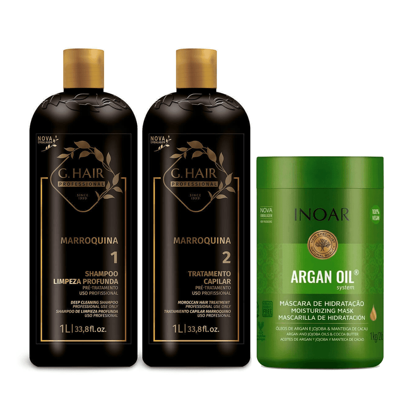 INOAR Y G HAIR MARROQUINO TRATAMIENTO DE QUERATINA SET 3 PCS . 1000ml 34 oz - Keratinbeauty